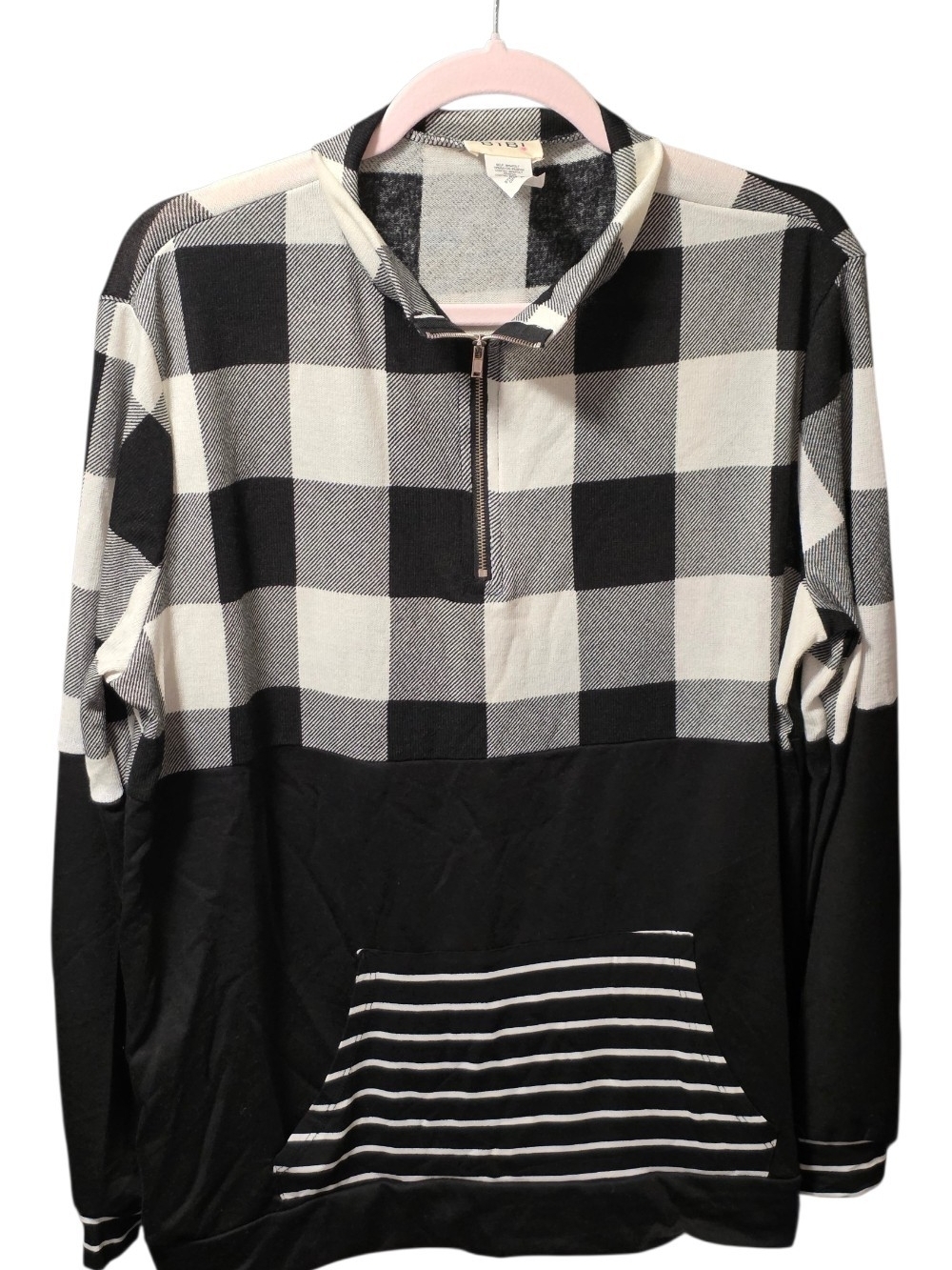 BiBi Black & White Buffalo Check Half-Zip Pullover